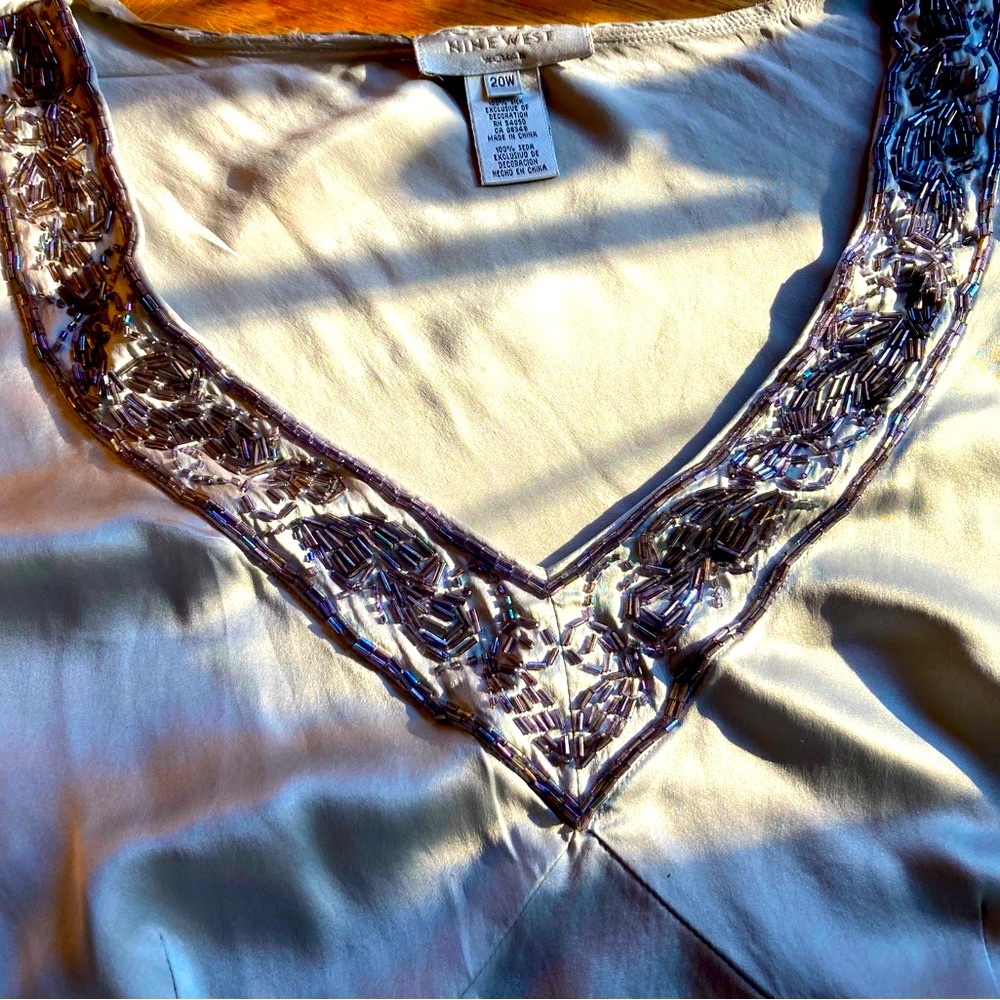 Nine West SILK cami, silver-gray, gunmetal beading SALE LAST CALL